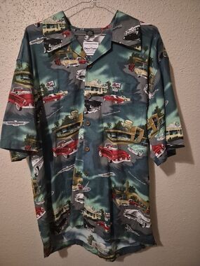 David Carey Mens L Shirt Green Ford Thunderbird Classic Car Vintage Diner